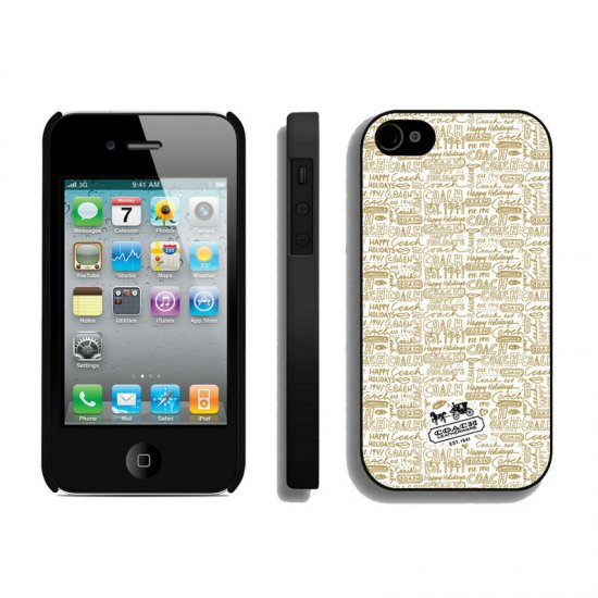 Coach Fashion Logo Khaki iPhone 4 4S Cases AUC - Click Image to Close